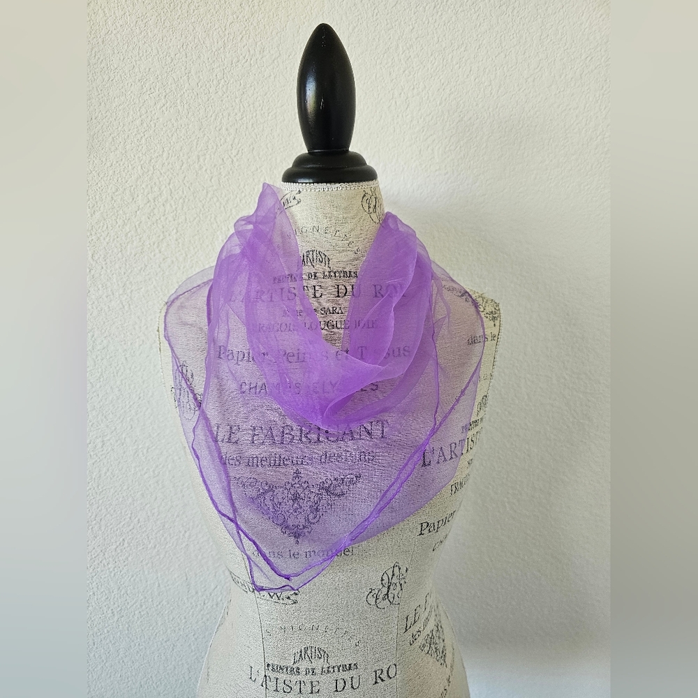 Vintage Sheer Nylon Scarf - Purple - Made in Japan - Lightweight Retro Accessory